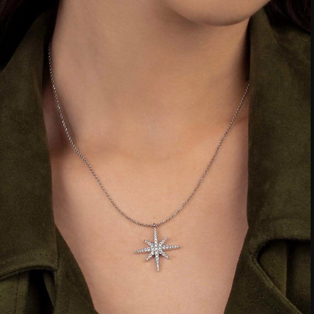 New APM Monaco Shimmering Silver Star Necklace